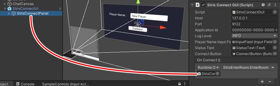 StrixConnectUI.prefabのオブジェクトの参照を示した図