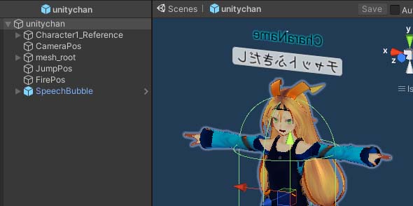 サンプルのunitychan.prefabを開いた画面